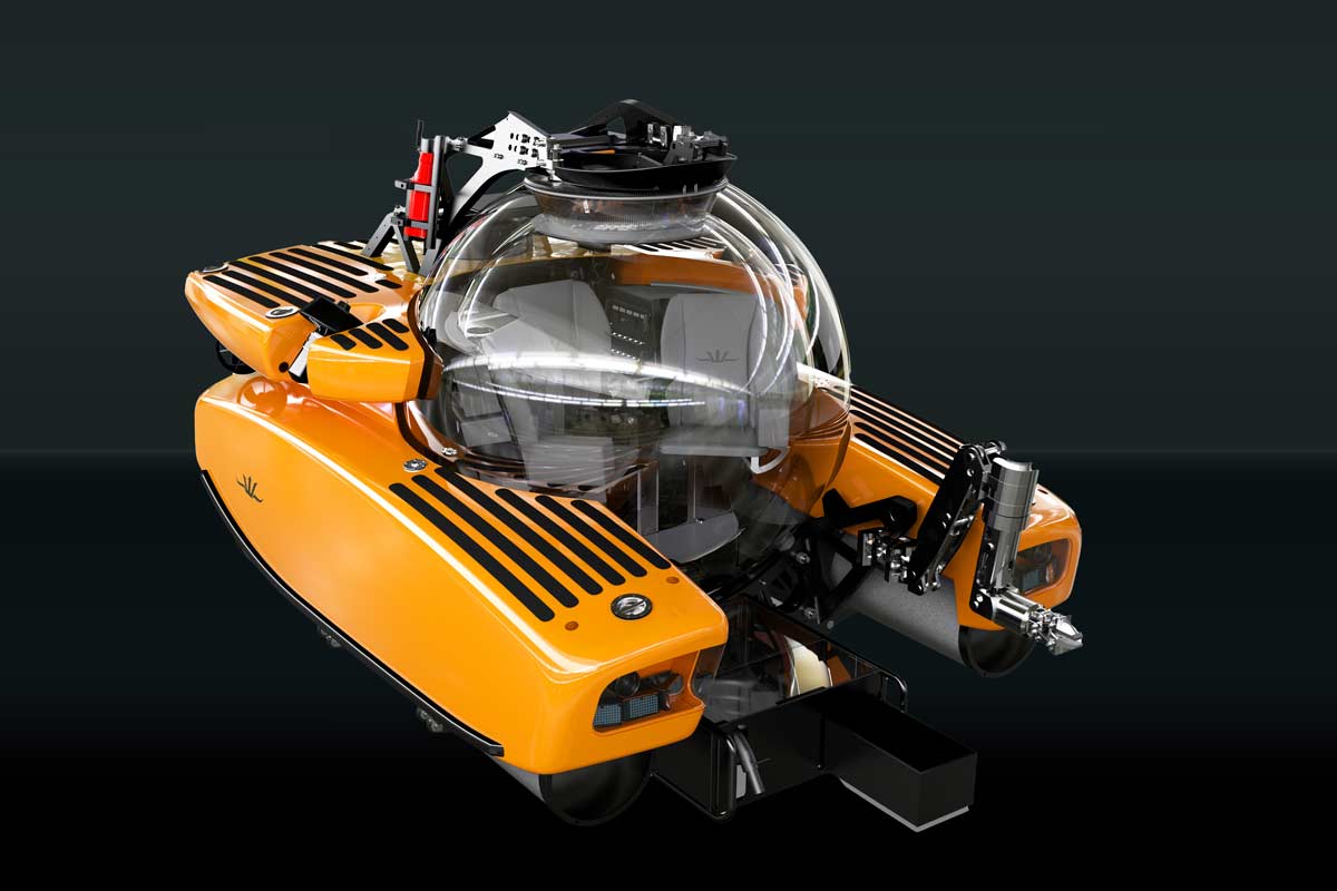 Triton submersible fitted with scientific skid including manipulator and sample basket