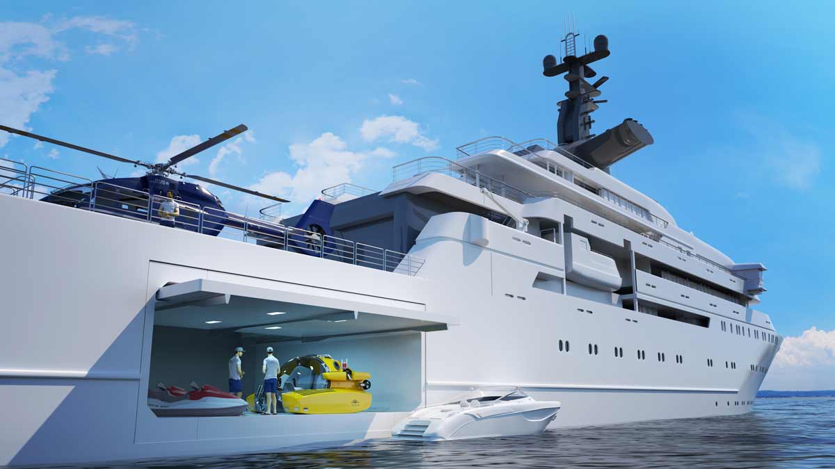 Triton submersible integrated into super yacht tender garage 